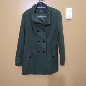UNIQUE Top Double Breasted Wool Blend Army Green Peacoat XL Military Classic